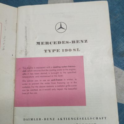 Mercedes W121 190SL Owners Manual Ed. D 1959 Ex. Cond.