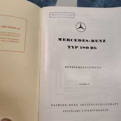 Mercedes W120 180Db German Betriebsanleitung/ Owners Manual- Original Nr. Mint Cond.