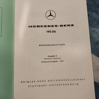 Mercedes W121 190Db German Owners Manual Reprint 1967 Mint Condition