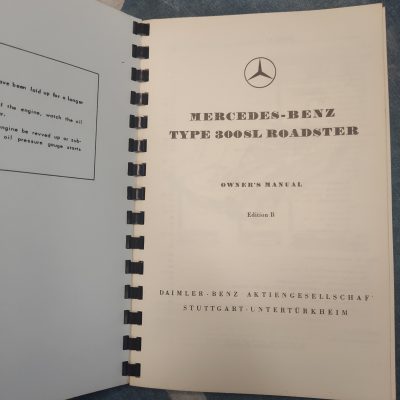Mercedes W198 300SL Roadster Owners Manual Ed.B Reprint