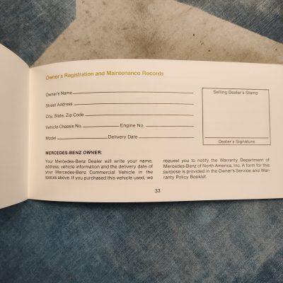 Mercedes OM314, O309D Bus, L508D Van Owners Emission Control and Maintenance Manual NOS Near Mint Cond.