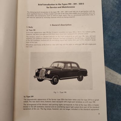Mercedes W180, 190, 219, 220S Brief Introduction Service+Maintenance Manual